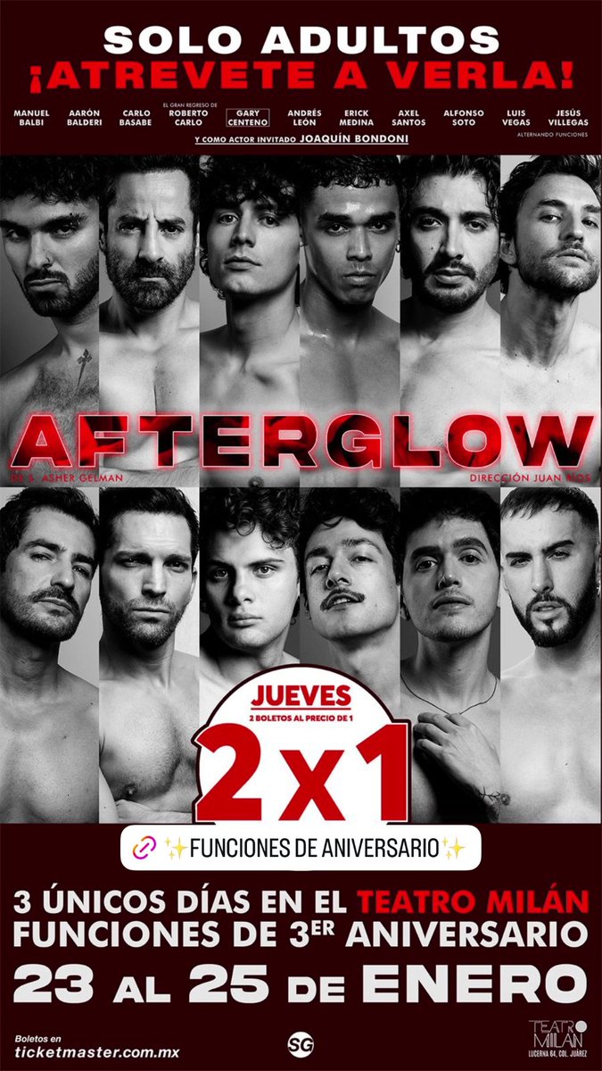 Jorgedd_11's tweet image. "Nos vemos pronto en el teatro" AHHH!
Joaquin actor vuelve! Edición sexy 😏🔥, como actor invitado en las funcion es de aniversario de #Afterglow | 23-25 Ene en el teatro Milán 🎭 #JoaquinBondoni
