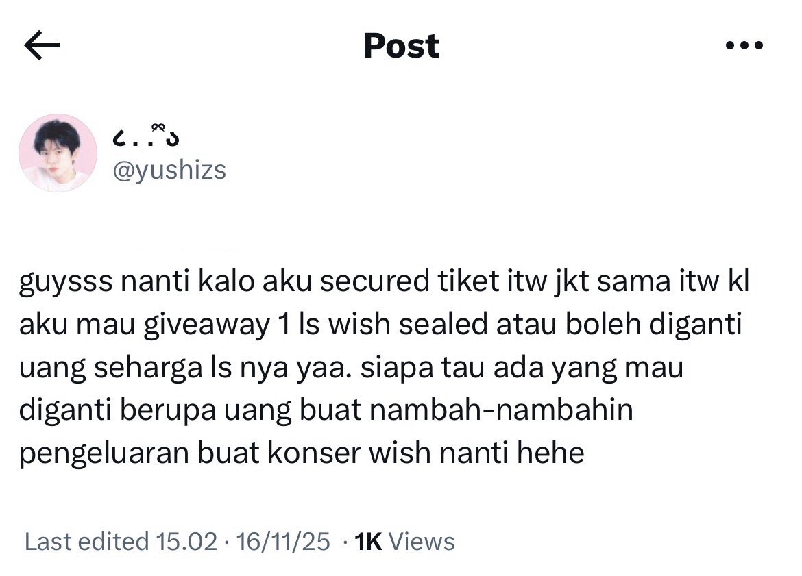 giveaway time! ૮ ․ ․ ྀིა

i’m giving away nct wish lightstick to 1 lucky wishzen ina! just like, rt, reply and tag 2 of your wishzen friends to enter.

⚠︎ strictly for wishzen ina who love all wishie members.

giveaway ends once the lightstick arrives to me! good luck ^^