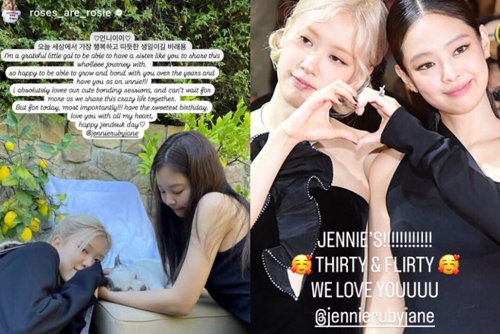jennierosies's tweet image. “happy b-day wifey!”
“HBD my love”
“happy birthday to this pretty pretty unni”
“have the sweetest birthday loviee”
“happy jennierubyjane day”
“dear the hottest girl out there, happy jendawg day!!”
“love you with all my heart, happy jendeuk day”
“JENNIE’S!! 🥰THIRTY &amp;amp; FLIRTY🥰”