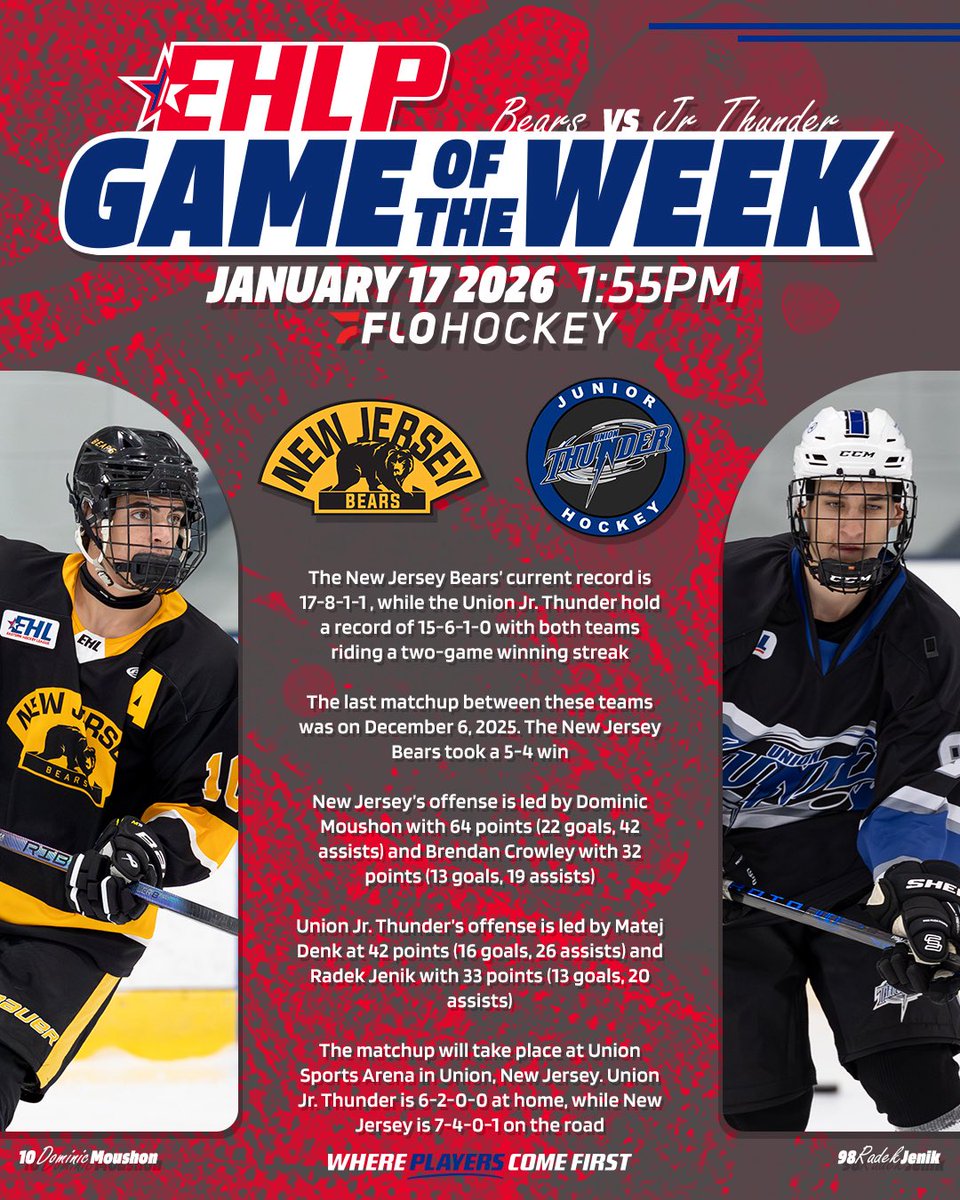 EHLpremier's tweet image. Saturday’s southern showdown between two of the best in the Mid-Atlantic Division is set to be another exciting one as the Bears and Thunder do battle in the EHLP Game of the Week!

#WherePlayersComeFirst | #DevelopPromoteAdvance