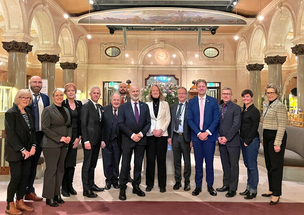 BGIPU's tweet photo. UK 🇬🇧 delegation led by BGIPU Chair @FabianLeedsNE honoured to be welcomed to @Sverigesriksdag 🇸🇪 by Speaker @andreasostgote meeting counterparts to underscore the excellent interparliamentary relations between our countries, at a time of difficult challenges in a changing world. https://t.co/lJGt80GlAV