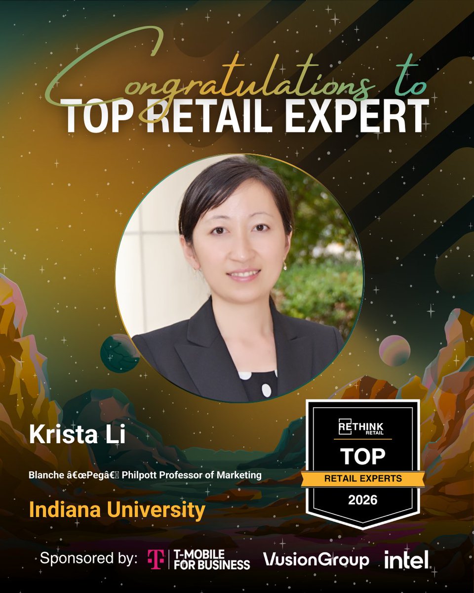 KristaJYLi's tweet photo. I am honored to be named a RETHINK Retail Top Retail Expert Awardee for the Class of 2026. 🎉Thank you to @RETHINKRetail for this recognition.⭐
#TopRetailExperts #TRE2026 #RETHINKRetail #RetailLeadership https://t.co/OCE1jA9EHh