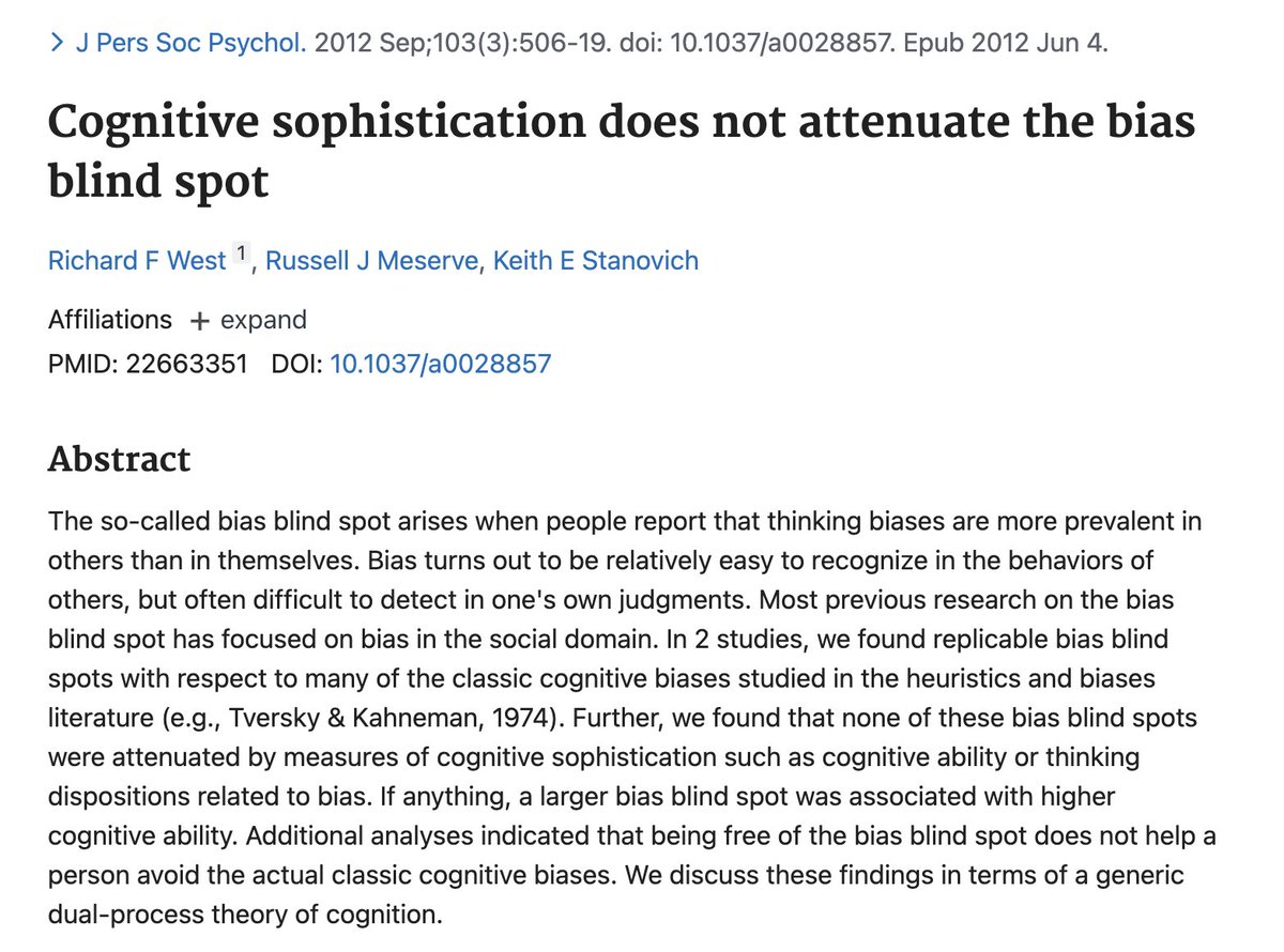 OrinKerr's tweet image. Willingness to change your mind is a fantastic trait, agreed. But as the social science literature suggests,   intelligence also gives people better tools to convince themselves they were right all along. pubmed.ncbi.nlm.nih.gov/22663351/
