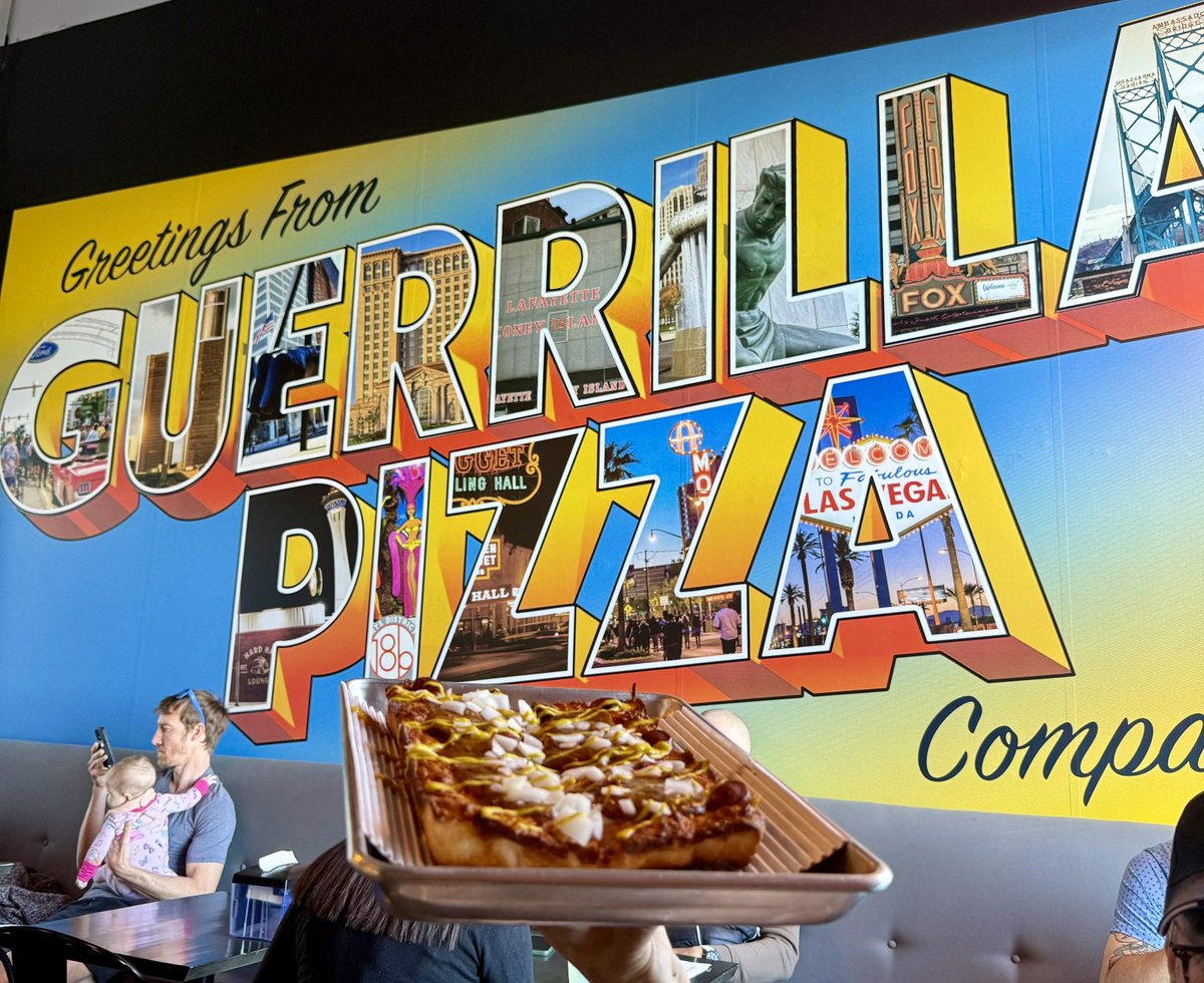 eatinglasvegas's tweet photo. Holy pepperoni! Robbie Cunningham’s #GuerillaPizza 🍕is back and packed in #DTLV. 
#Detroitstyle🍕 
#restaurant10 #2026 
@EatTalkRepeat https://t.co/lBGJbEPW9F