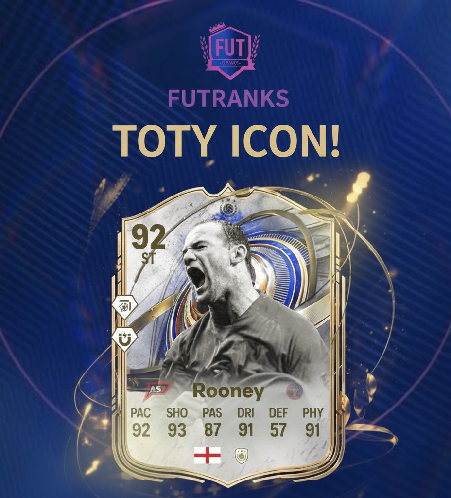 FUT_Ranks's tweet photo. 🚨 BOOM! Rooney 🏴 is officially here as a TOTY Icon! 🔥
His official stats and PlayStyles+ are confirmed and they look absolutely lethal. ✅
#FC26 #UltimateTeam #Rooney #TOTYIcons #OfficialStats https://t.co/5tg6FCoeRh