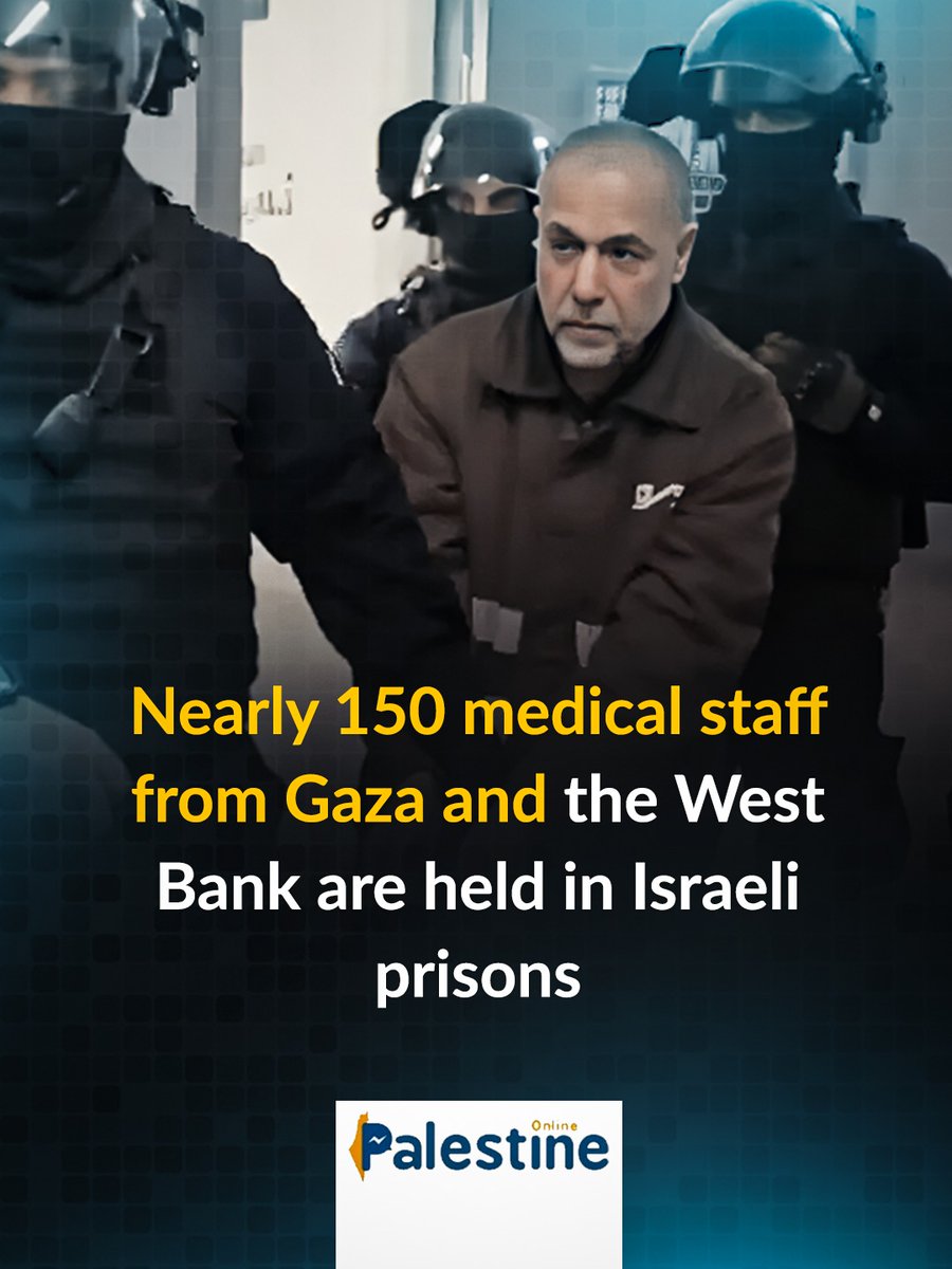Inside Israeli prisons, nearly 150 medical staff are being held hostage, abducted from Gaza and the West Bank.

Among those highlighted is Dr. Hussam Abu Safiya, kidnapped before the eyes of the world from inside Kamal Adwan Hospital in December 2024.

#FreePalHostages