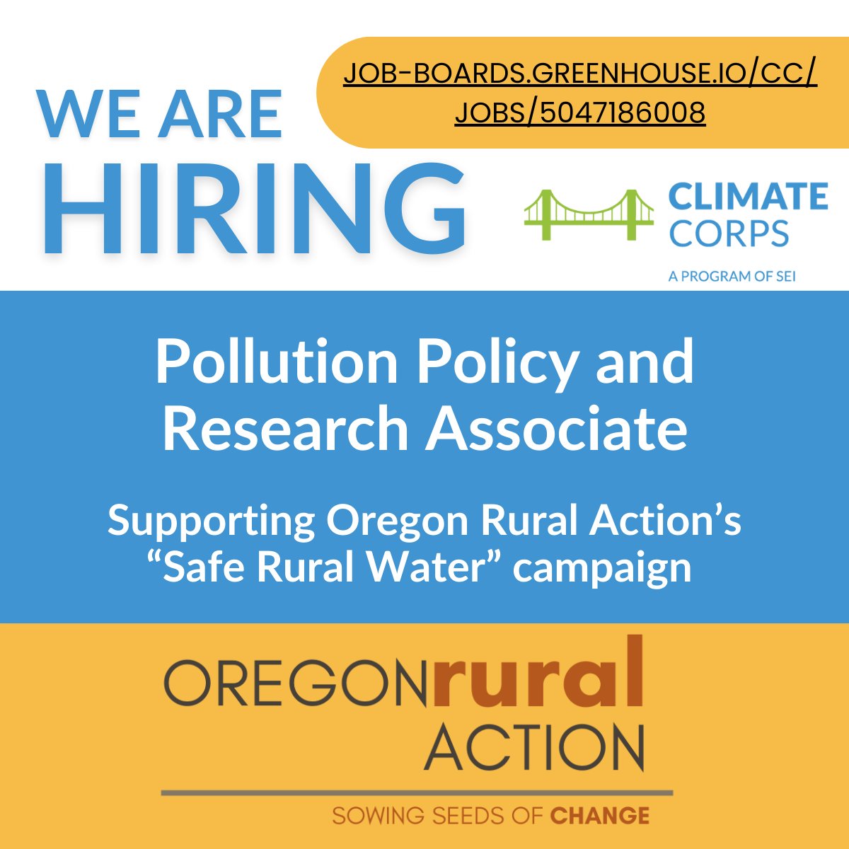📣 Job Alert: Pollution Policy and Research Associate at Oregon Rural Action. 📣 This full-time, 10-month hybrid position supports ORA's“Safe Rural Water” campaign. Get hands-on experience in environmental policy, community engagement, and sustainability. ow.ly/b8um50XXtiY