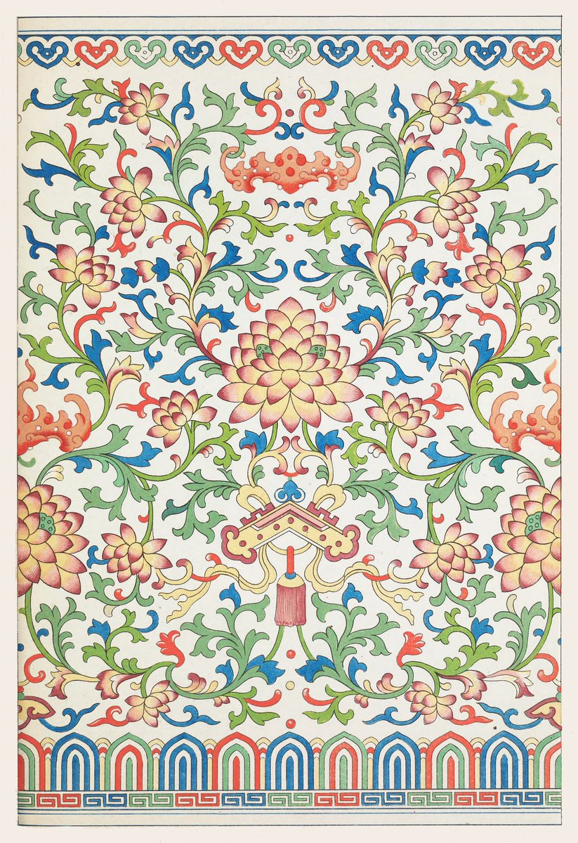 PublicDomainRev's tweet photo. Chromolithographic plates from Owen Jones’ Examples of Chinese Ornament (1867) which reproduces ornamentation from painted vases, incense burners, lacquer boxes, and many more objects in the @V_and_A. More here: https://t.co/q3h5N2MqDH https://t.co/GcUj10Sh9G