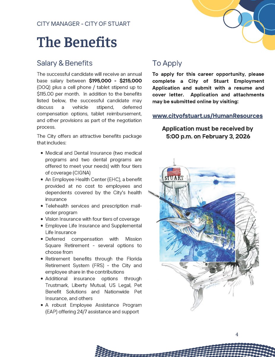 The Sailfish Capital of the World has an exciting career opportunity for the right candidate! If you love small town charm, coastal living, natural beauty, mild winters and warm summers, the position of City Manager may be the one for you! stuartfl.gov/253/Careers-at….