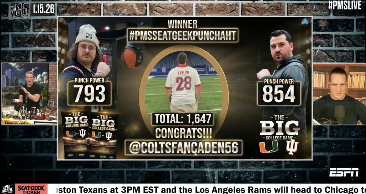 ColtsFanCaden56's tweet photo. Once again I would like to thank Pat for making this dream come to reality. Never thought my luck would come down to the fate of @BostonConnr and @tyschmit punching ability but crazy things happen sometimes. Me and a lifelong friend will be attending the game on Monday and rooting as hard as we can for the Hoosiers!

@PatMcAfeeShow @bubbagumpino @ToneDigz @DariusJButler