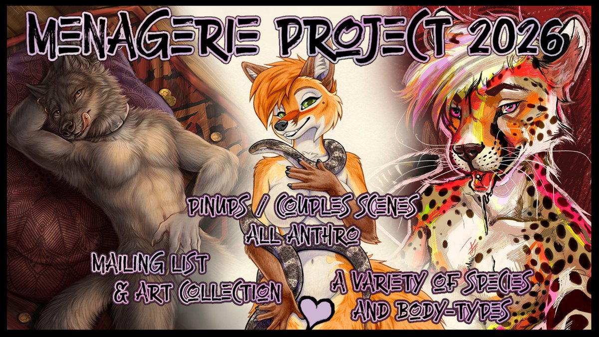WE'VE LAUNCHED!
'Menagerie' is an ongoing 15 year collaboration with one founding idea- A Yearly Erotic Art Anthropomorphic Art Collection with a variety of species and body-types. Join @alastairwildfire.bsky.social , @shinigamigirl.bsky.social and I this year! (link below)
