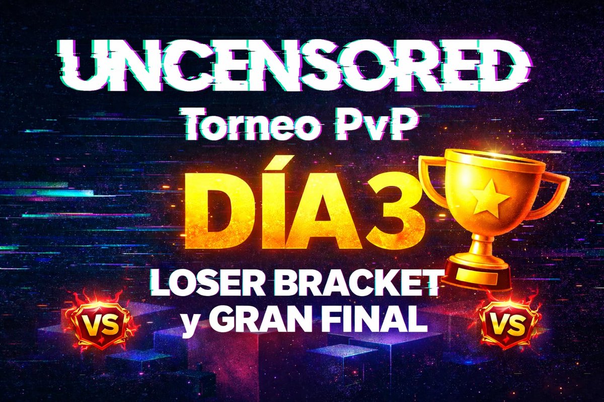 ⚔️UncensoreD Torneo PvP Arenas - Día 3 - Loser bracket y GRAN FINAL⚔️
Comentando las arenas con <a href="/MezzJolnir/">TM</a> y <a href="/sibiv_tv/">Jose Gomez</a>!!!  

Entra pinchando aquí 👇🏻
twitch.tv/estoesorochata