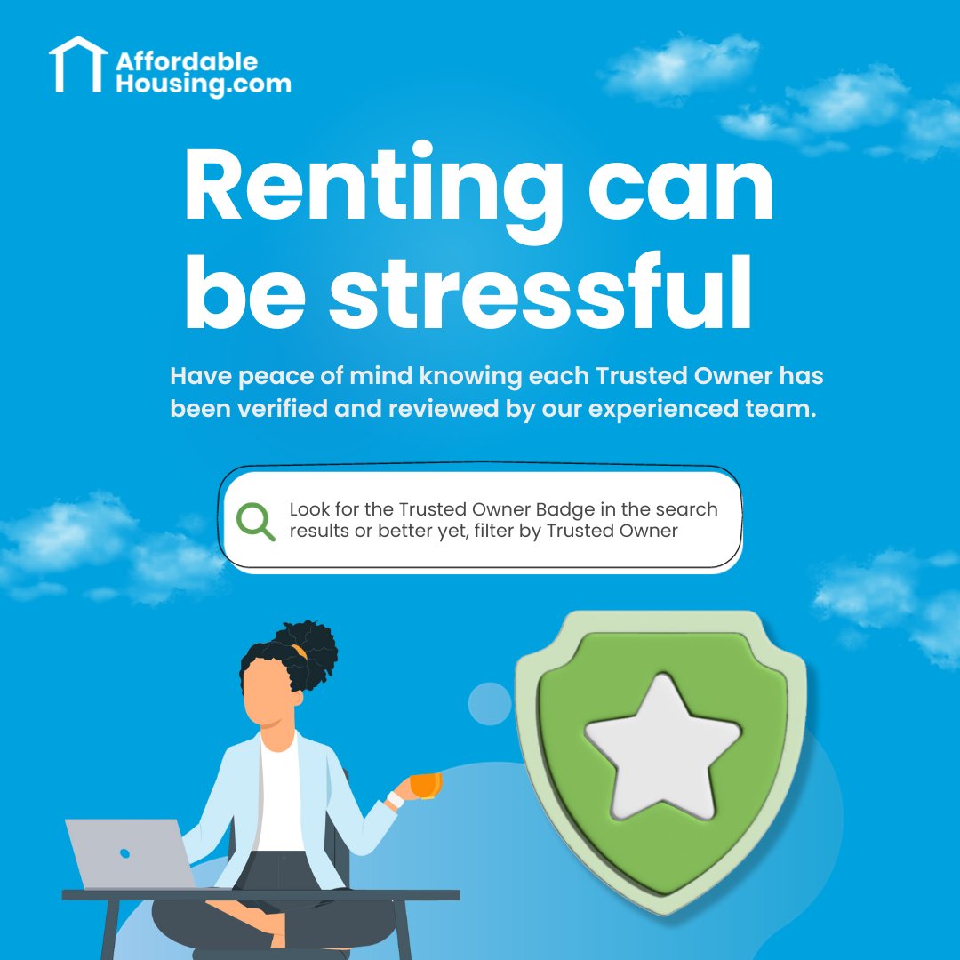 Looking for a new place? Keep an eye out for the Trusted Owner Badge on AffordableHousing.com!
It’s not just an icon, it means we have verified and reviewed by our expert team. Affordablehousing  #VerifiedOwner