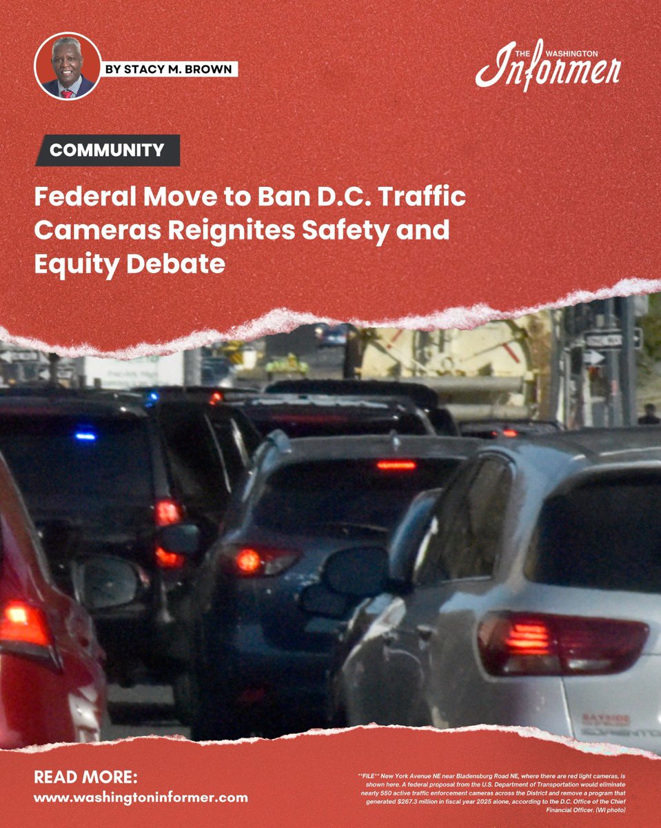 WashInformer's tweet image. Federal proposal to ban D.C. traffic cameras sparks fierce debate over safety, revenue, racial equity, and local control.
​
Read More: 
washingtoninformer.com/dc-traffic-cam…

#TrafficSafety #VisionZero #DC #DMV #WashingtonDC