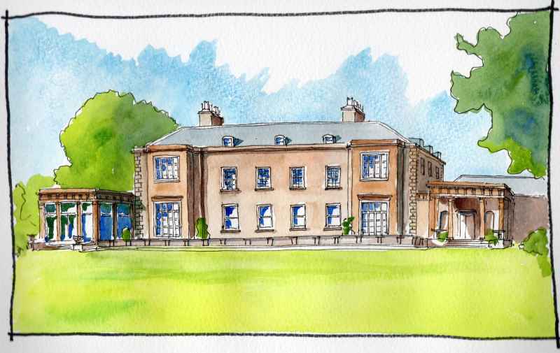 Marksoftime.com
Cromore House near Portstewart. Central section mid Eighteenth century.  Bays and side pavilions from 1834.