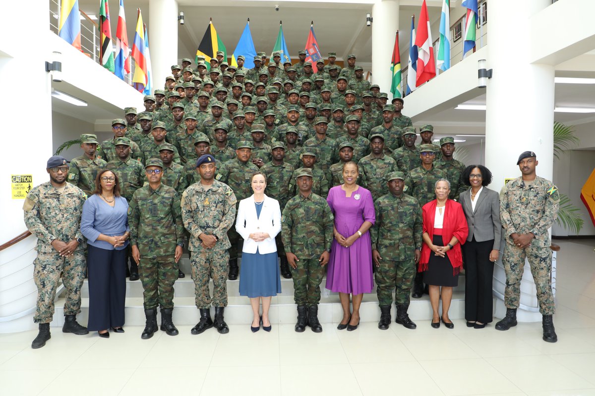 RwandaMoD's tweet photo. The Government of Jamaica has officially welcomed the Rwanda Defence Force (RDF) Engineer Contingent deployed to support in the rehabilitation of infrastructure destroyed by a cyclone in 2025.
The event was held today at the Caribbean Military Academy Headquarters in Kingston and was presided over by the Minister of Foreign Affairs and Foreign Trade of Jamaica, Senator Honourable Kamina Johnson Smith. https://t.co/wSD8jFqYhZ