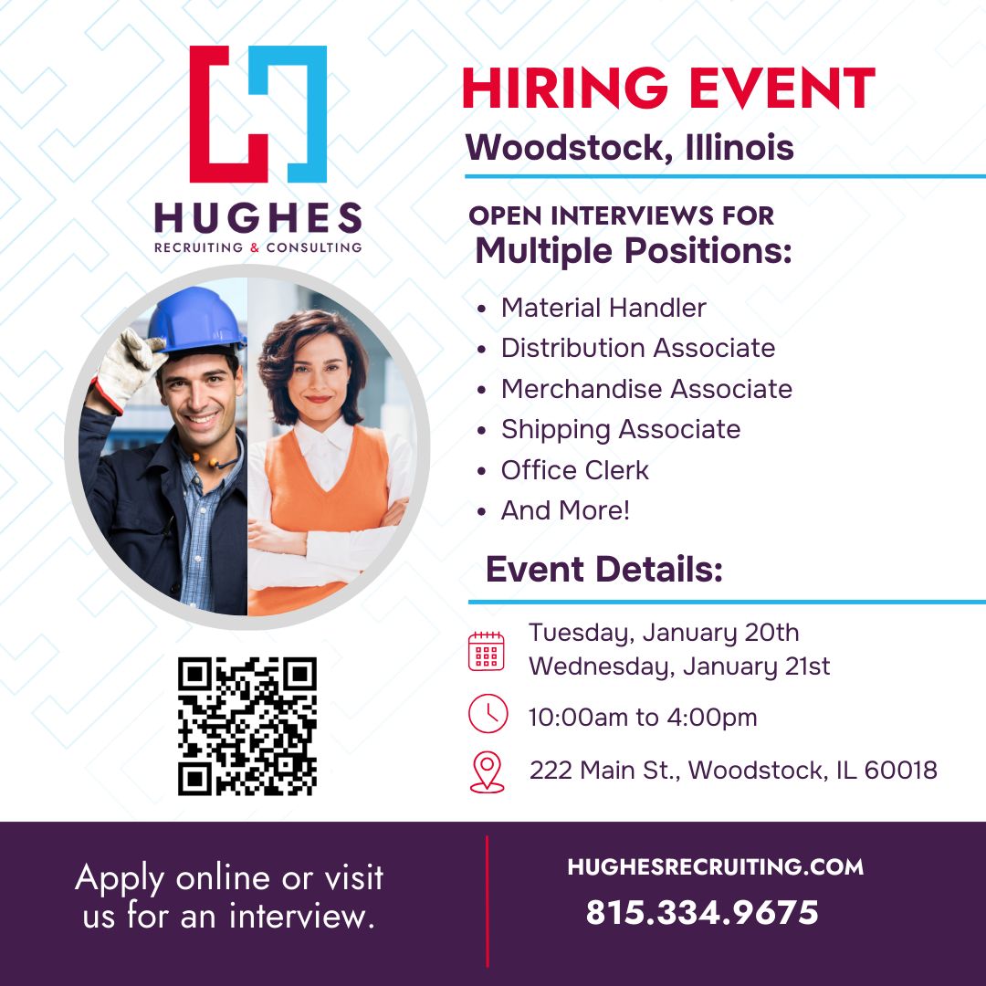gotgreatjobs's tweet image. HIRING EVENT | OPEN INTERVIEWS
📍 Woodstock, IL
📅 Jan 20–21 | ⏰ 10 AM–4 PM

Multiple positions available. Walk-ins welcome.
Scan the QR code to apply!  

#HiringEvent
#NowHiring
#OpenInterviews