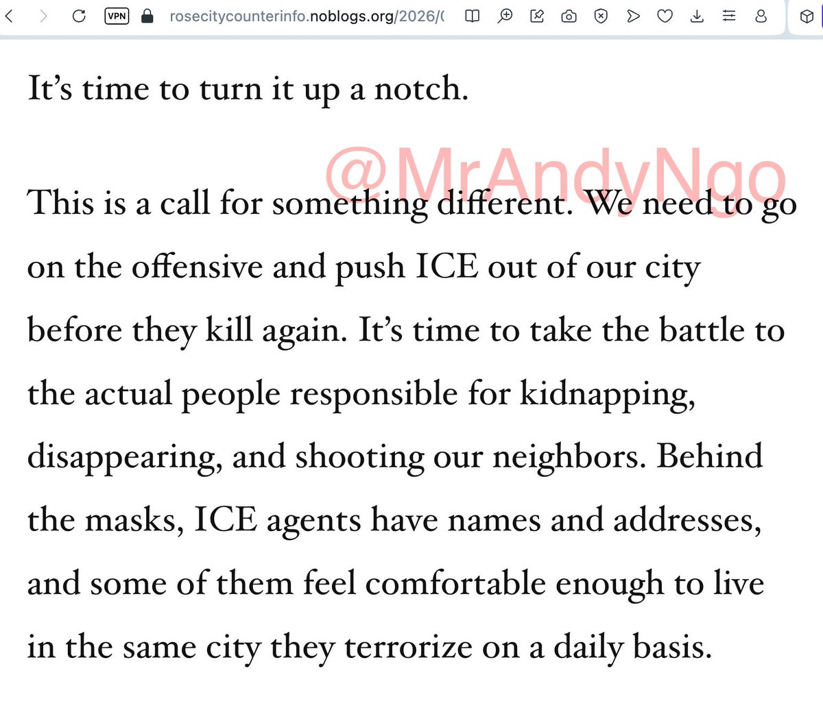 MrAndyNgo's tweet image. Rose City Counter-Info, the Portland Antifa blog that organized the attempts to crash aircraft over the ICE facility last year using lasers, has announced a direct action at the family home of a Portland woman they accuse of being an ICE agent. "It’s time to turn it up a notch."…