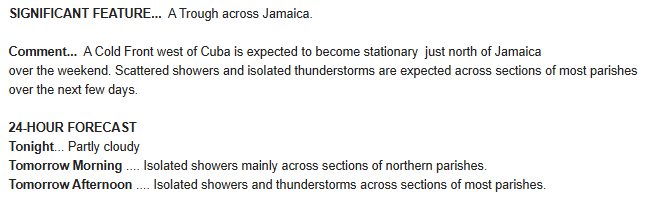 A Cold Front becomes stationary near Jamaica this weekend.