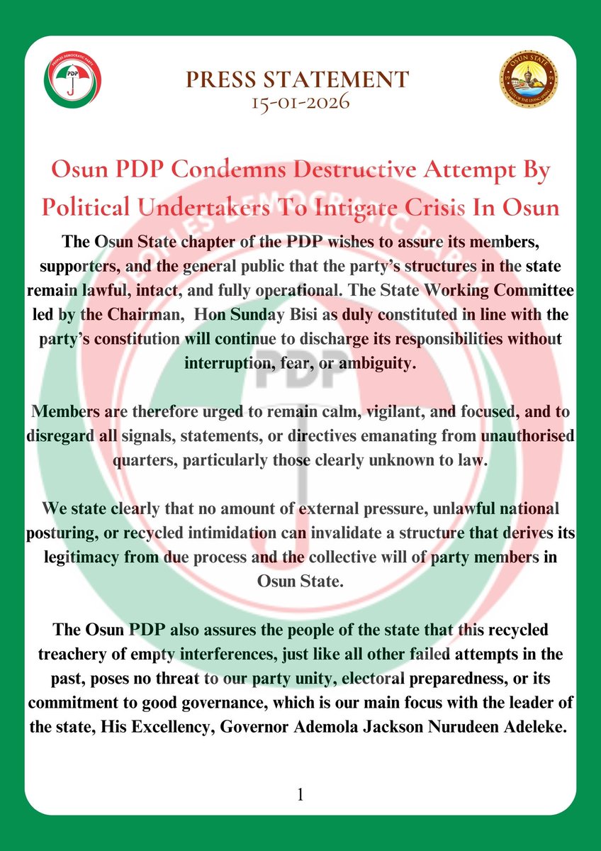 People's Democratic Party, Osun State tweet media