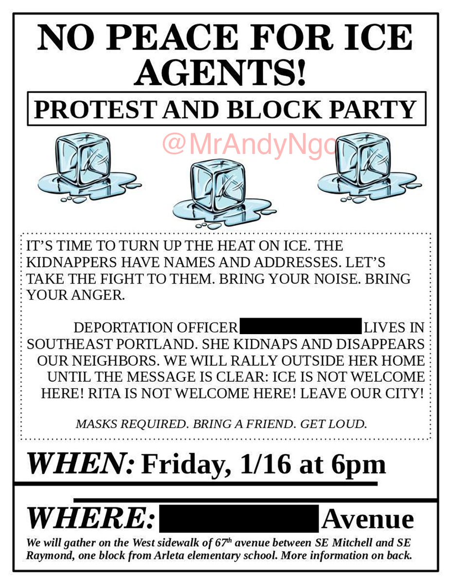 MrAndyNgo's tweet image. Rose City Counter-Info, the Portland Antifa blog that organized the attempts to crash aircraft over the ICE facility last year using lasers, has announced a direct action at the family home of a Portland woman they accuse of being an ICE agent. "It’s time to turn it up a notch."…