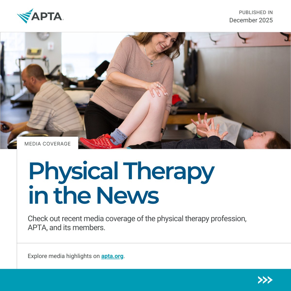 APTA_official's tweet image. Physical therapy is in the spotlight! ⭐ 

From major news outlets to top health and lifestyle media, APTA members are driving the conversation on movement, aging, and injury prevention. 📣 #ChoosePT

📰 Catch the latest headlines: apta.org/article/2026/0…