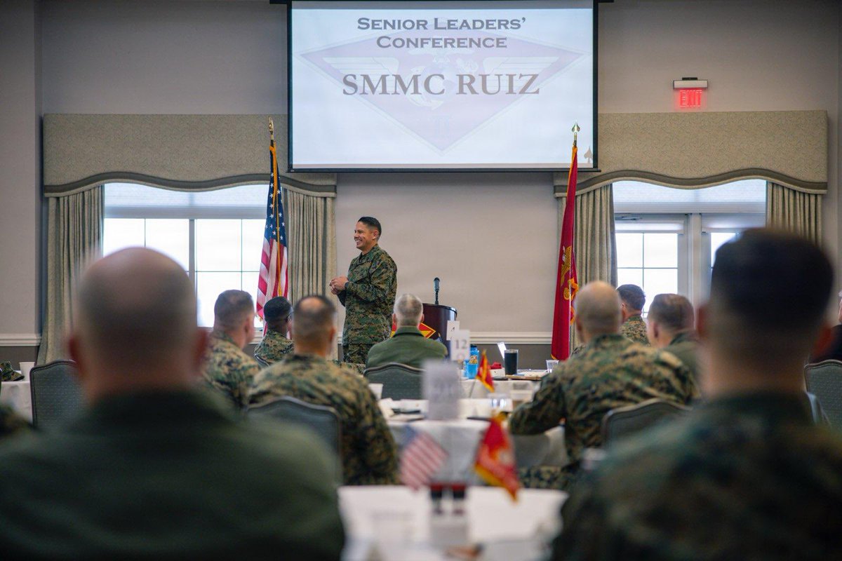 USMCSgtMaj's tweet image. Yesterday I participated in @2nd_MAW’s 2026 Senior Leaders’ Conference. Great opportunity to speak with 2nd MAW staff about how teaching #Marines where #standards come from helps them understand what “right” looks like, and more importantly, why it matters. #USMC #Leadership