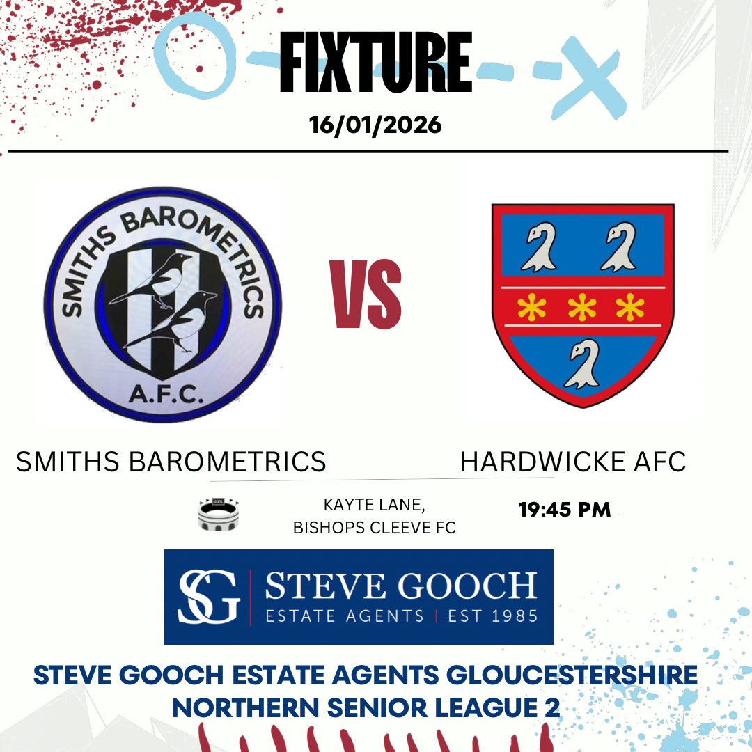 FRIDAY NIGHT FOOTBALL
Our unbeaten first team are on the road in a top of the table clash TOMORROW evening at Kayte Lane (Home of Bishops Cleeve FC) as they take on Smiths Barometrics. 

Winner takes top spot. 7:45 KO. Come &amp; support the boys on the road.