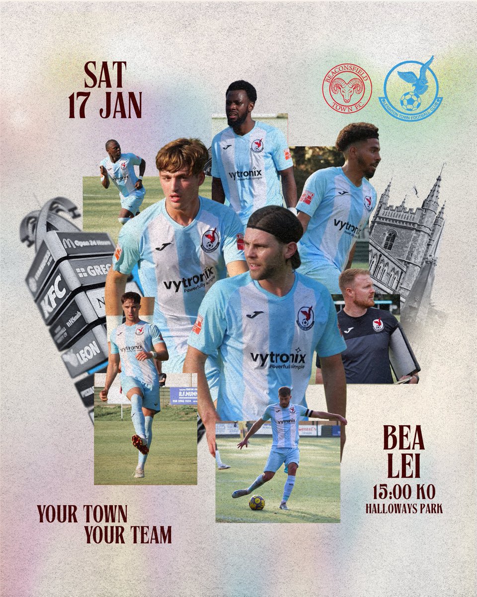 𝐎𝐍 𝐓𝐇𝐄 𝐑𝐎𝐀𝐃 🚗

This Saturday we travel to Buckinghamshire to face: 

🆚<a href="/BeaconsfieldFC/">Beaconsfield Town FC</a> 
📅Sat 17th Jan 
⏰15:00 KO
🏟️Holloways Park, Windsor Road, HP9 2SE
🎟️app.fanbaseclub.com/Fan/Tickets/Se…

We hope you can join us 👋

#YourTownYourTeam
