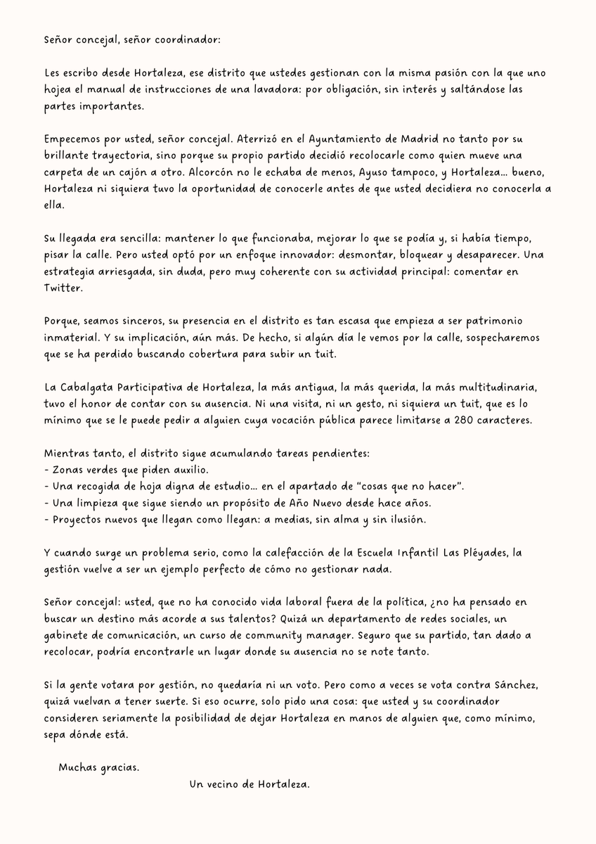 borjasfoxa's tweet photo. @davidperez y @ma_lopezdelpozo lean con atención el comunicado que sigue.Habla de gestión, de presencia, y, sobre todo,de lo que un barrio merece y no está recibiendo.Ojalá sirva para que quienes tienen la responsabilidad de cuidar este distrito empiecen, al menos, por conocerlo. https://t.co/NQ120K3WGm