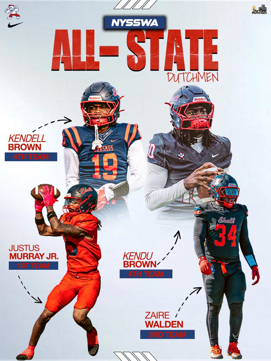 EhallFB's tweet image. Your 2025 @nysswa All-State Dutchmen. This isn’t new, just the regular Dutchmen standard. #winateverything #DFL #allstate

1st Team WR @15Justusmurray 
3rd Team LB @zbo_25 
4th Team QB @BrownKendu10 
4th Team LB @KendellB19