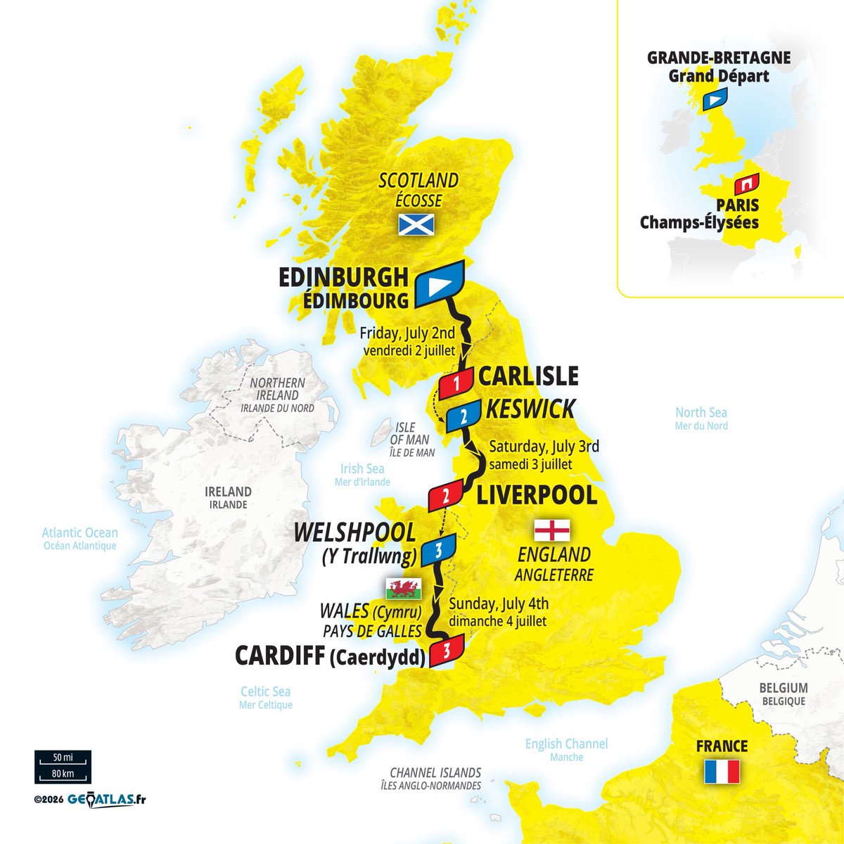 💛 Von Edinburgh bis Cardiff: drei Tage Feiern in Großbritannien! 

#TDF2027