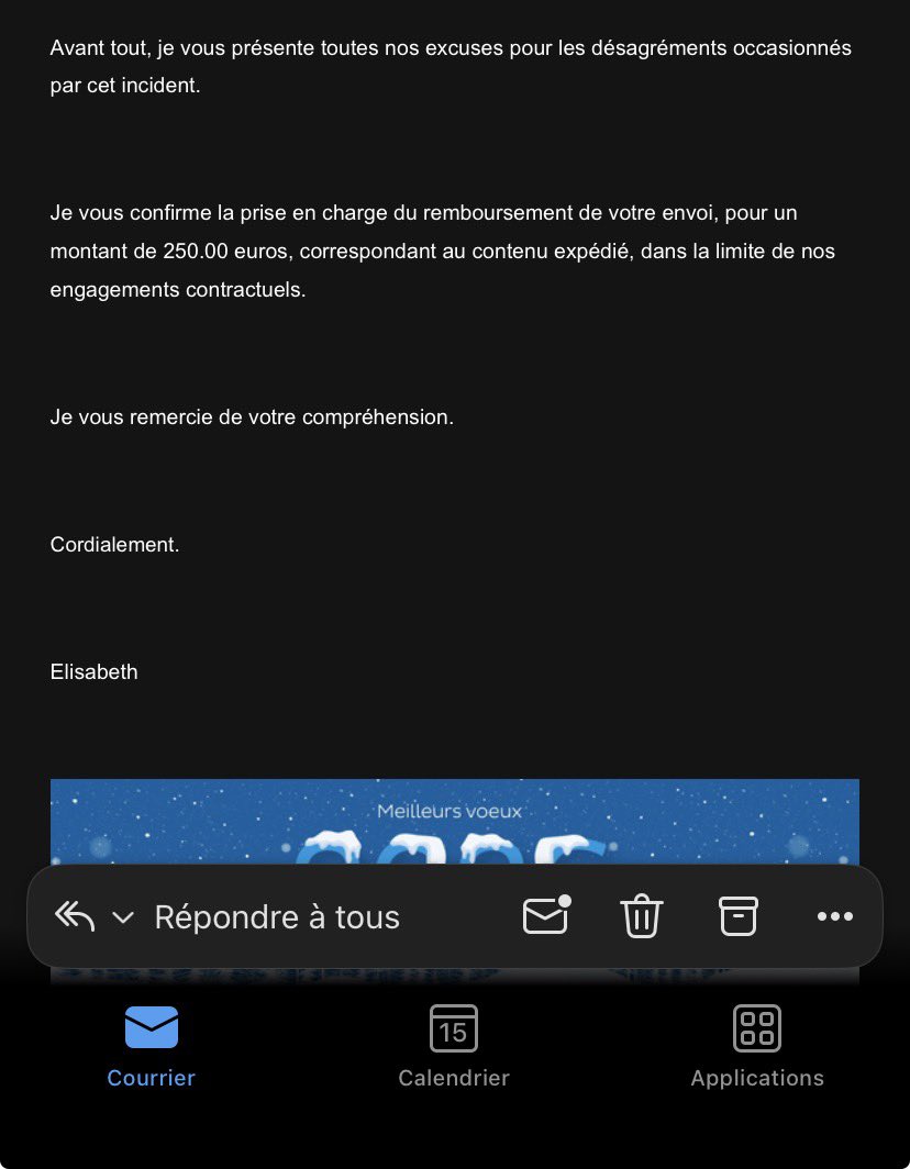 iSweeZz26's tweet photo. @ChronopostSAV je trouve ça honteux de payer une assurance couvrant les frais d’envoi jusqu’à 1000€ de fournir les factures du matériel présent dans le colis d’une valeur de 932€ et qu’on me propose uniquement un remboursement de 250€ après m’avoir fait attendre 3 mois https://t.co/iU2wbgo1GK