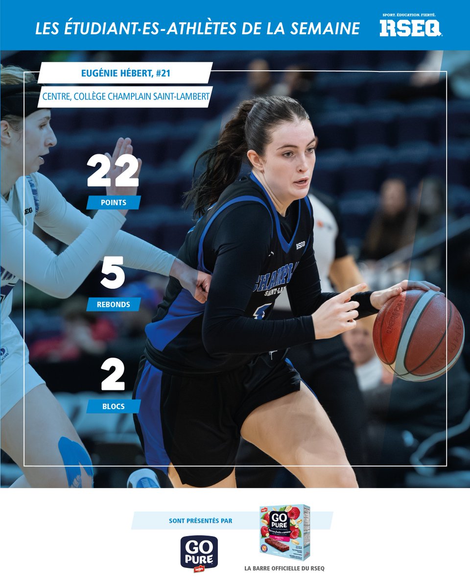 RSEQ1's tweet photo. le RSEQ annonce la sélection de ses 2 étoiles basketball collégiale D1 présentées par Go Pure :

Eugénie Hébert des Cavaliers du Collège Champlain Saint-Lambert

Samuel Desrochers des Dynamiques du Collège Jean-de-Brébeuf https://t.co/7k5Ur4jOBI