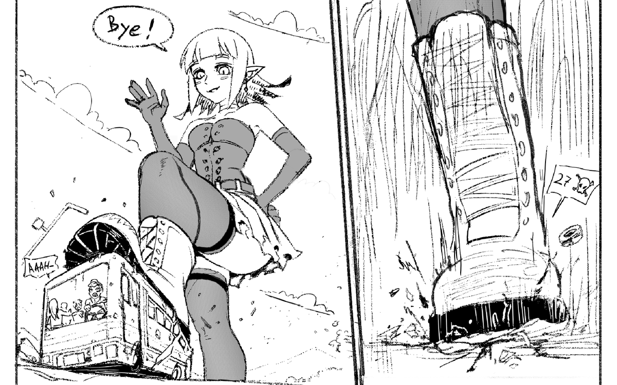 Remake sketch of a very old thing I had laying around from a few years back.

What happens when a bus fits snuggly under boot.

#SizeTwitter #Giantess #Crush #Boots