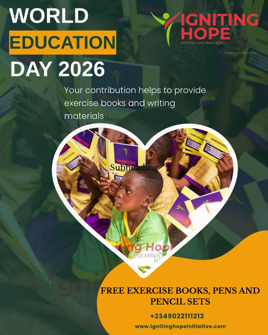 ignitinghope1's tweet photo. World Education Day 2026!
Donate now to support our drive to distribute educational materials to an elementary school pupils!
Donate:
First Bank Nigeria
Naira: 2035427067
Dollar: 2038622045

📞 +2349022111212 | +2348028409864
#UNICEF#UNESCO#UnitedNations https://t.co/Agn9jWrBJP