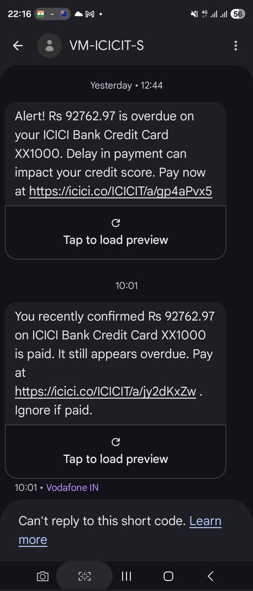asjatu's tweet photo. Dear @ICICIBank @ICICIBank_Care why suddenly i am receiving such messages from Tuesday... I don't have any credit card with this ending number from your bank... Kindly contact the correct person to whom you had issued the said card.. Thanks https://t.co/Cdwvu1RDhx