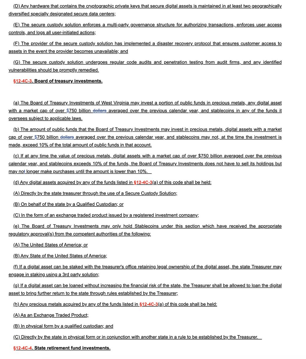 NEW: 🇺🇸 West Virginia proposes allocating 10% of state funds to #Bitcoin.  📜 Bill SB143 empowers the Treasury to invest in $BTC & gold as an  inflation hedge, mandating a $750B+ market