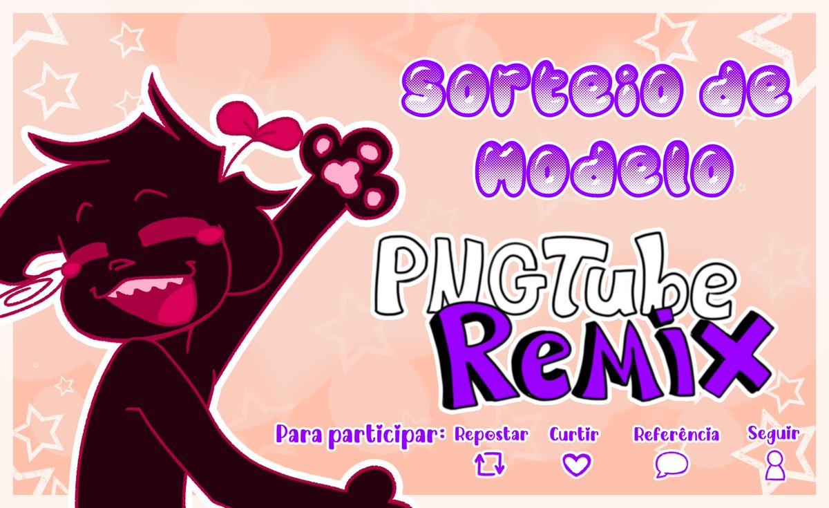 SORTEIO DE MODELO PNG
Como comemoração atrasada de 100 seguidores, estou abrindo um sorteio de modelo Remix que tem mouse tracking e 3 expressões opcionais! Irei anunciar dia 20/01.

Para participar:
🔄Repostar 
❤️Curtir 
🗨️Mandar referencia do personagem 
👤Seguir