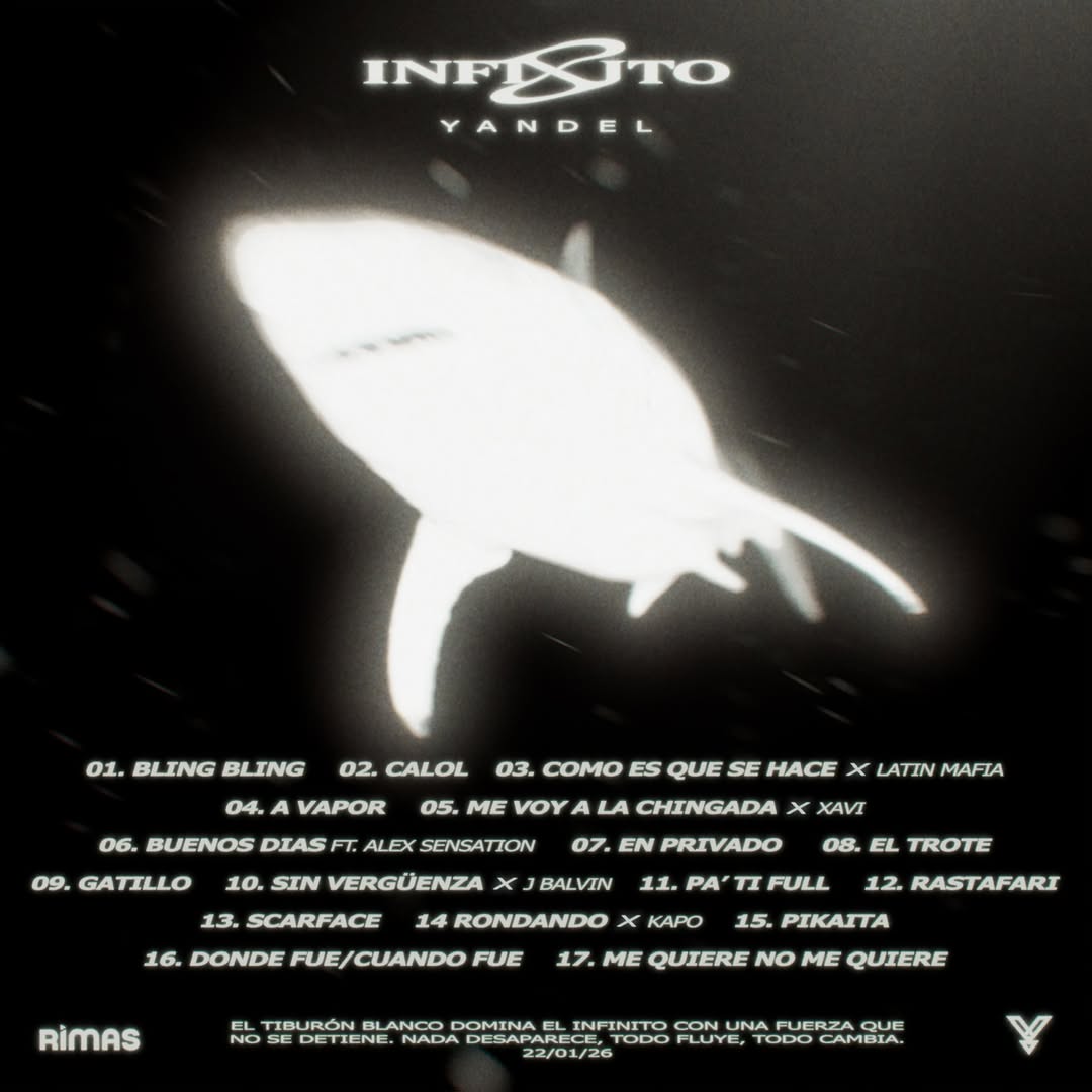 exatv's tweet image. 🦈 @yandeloficial entra en modo INFINITO. ♾️🔥
El ícono del reggaetón reveló la portada y los primeros detalles de #INFINITO, su próximo álbum que se estrena el 22 de enero. 🦈🔥

El proyecto contará con colaboraciones de J Balvin, Latin Mafia, Xavi y Kapo, y promete escucharse…