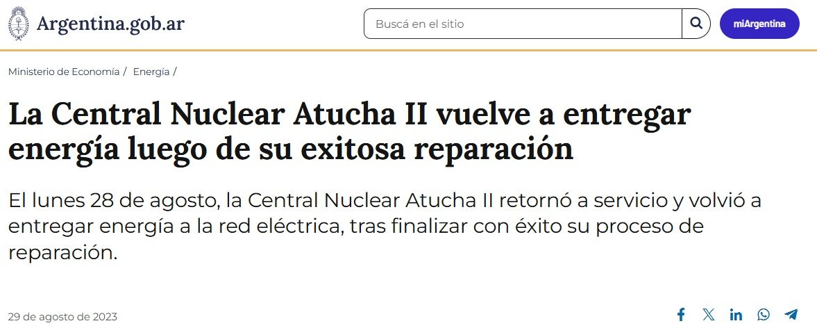 Chanta y mentiroso. El Plan Nuclear no existe. Entonces el amigo de Milei y director de Nucleoeléctrica, Demian Reidel, anuncia inversiones que no son de él. 

HUMO.

Atucha II llegó al 100% de potencia como parte de un proceso operativo normal del sector nuclear. No es un hito