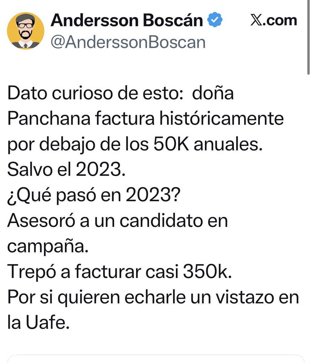 EnVozAlta's tweet photo. Qué curioso que Andersson Boscán, vocero oficioso del poder y de las mafias, intente nuevamente presentar como “sospechoso” un ingreso legal, facturado, y producto de un trabajo público: fui la estratega comunicacional de la campaña presidencial de Fernando Villavicencio, y así consta.

Mientras tanto, guarda silencio sobre un hecho muchísimo más grave: el millón de dólares que recibió de un asambleísta alterno de ADN cuyo patrimonio declarado no supera los 60 mil dólares. Una transacción sin justificación ni escrutinio legal alguno.

Su cinismo solo es comparable con la impunidad que le ha otorgado el poder a cambio de su fábrica de montajes. Y ahí sigue, alquilando sus servicios como calumniador profesional contra quienes nos oponemos a la corrupción y las mafias que él defiende.

Señor @JoseJulioNeira: es evidente la colusión del gobierno con este mercenario. ¿En serio van a montarme una investigación en la @UAFE_EC que no ha levantado una ceja por Galamedios y su compra por 2.6 millones de dólares de una radio y La P?

Tengan un poquito de inteligencia, tápense el miedo que le tienen a la ciudadanía informada y sin rabo de paja.