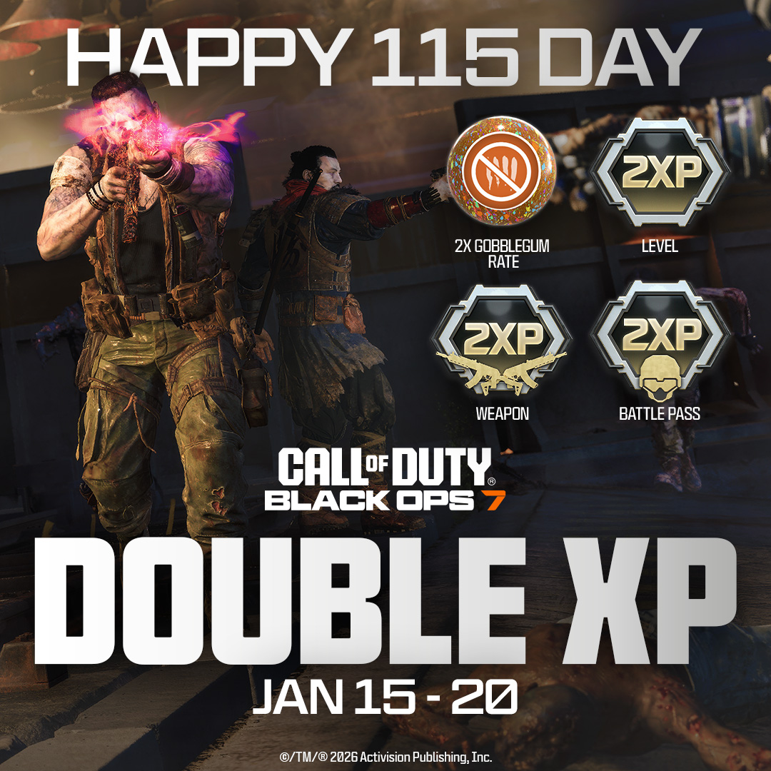 Celebrate #115Day for five straight days! 🧟

Load up on GobbleGums and hit that next Prestige during the Quad Feed 💥
