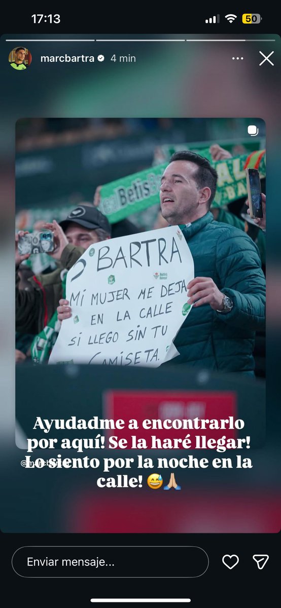 <a href="/MarcBartra/">Marc Bartra</a> <a href="/RealBetis/">Real Betis Balompié 🌴💚</a> <a href="/BetisStats/">Betis Stats</a> , es vecino y amigo mío, Nicolás Villarrubia Moreno. Tengo su contacto.