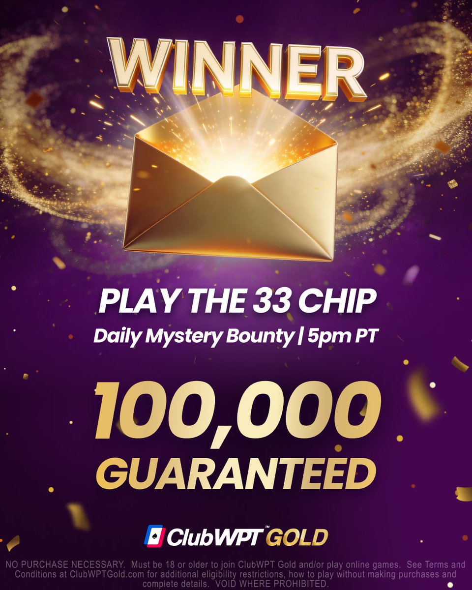 ClubWPTGold's tweet image. Did you know we have a 100K GTD Daily Mystery Bounty⁉️

We've got five 33 Chip 🎟️ for lucky players who retweet this post and let us know if you figured out the password yesterday👇