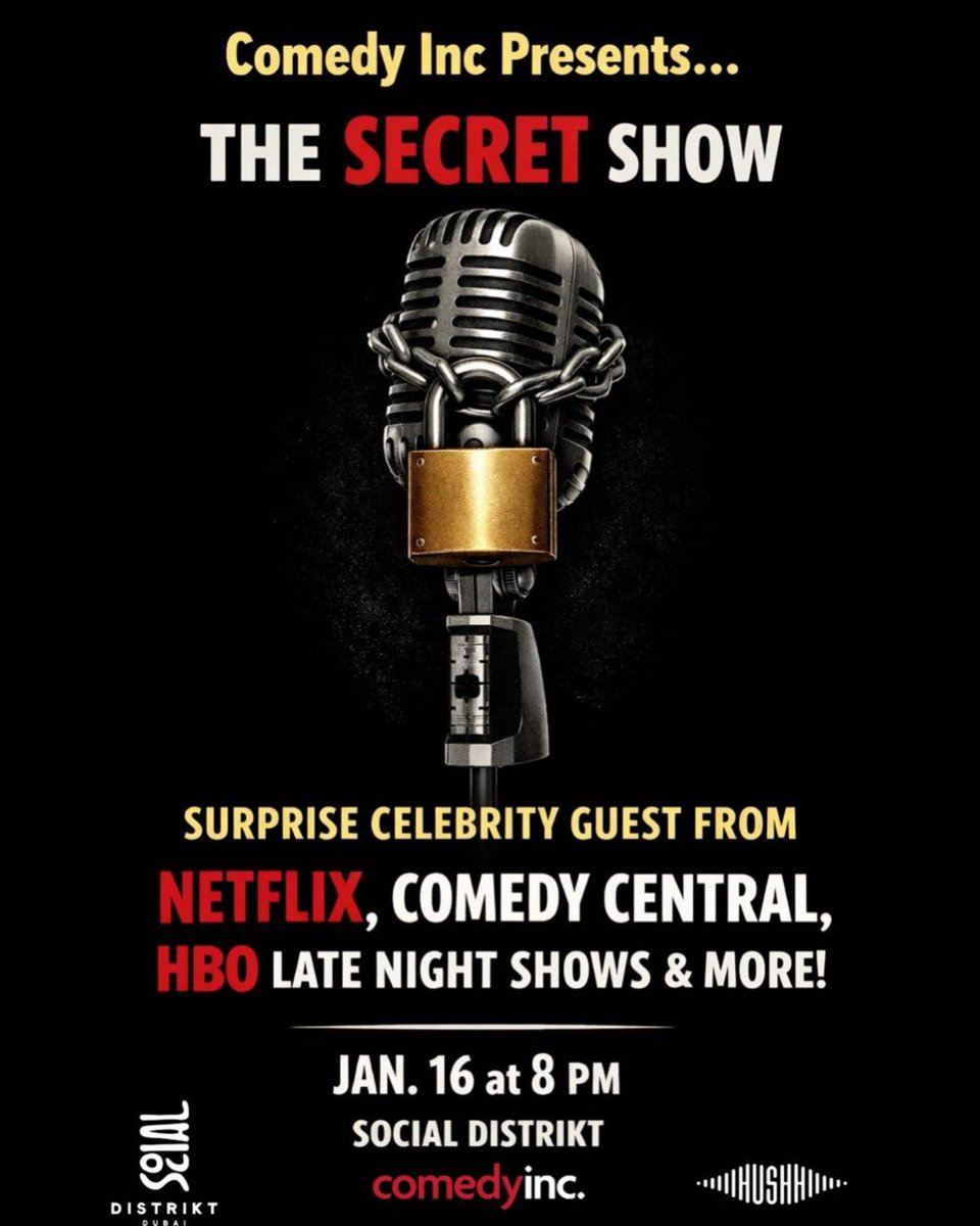 ‼️THIS IS NOT A DRILL! SECRET‼️Comedy Inc Presents…THE SECRET SHOW ft. a SURPRISE CELEBRITY GUEST FROM NETFLIX, COMEDY CENTRAL, HBO, LATE NIGHT SHOWS &amp; MORE Hosted by the incomparable Ali Al Sayed. 

🎉Friday at Social Distrikt 

✅Get on the RSVP List eventbrite.com/e/1980570781523