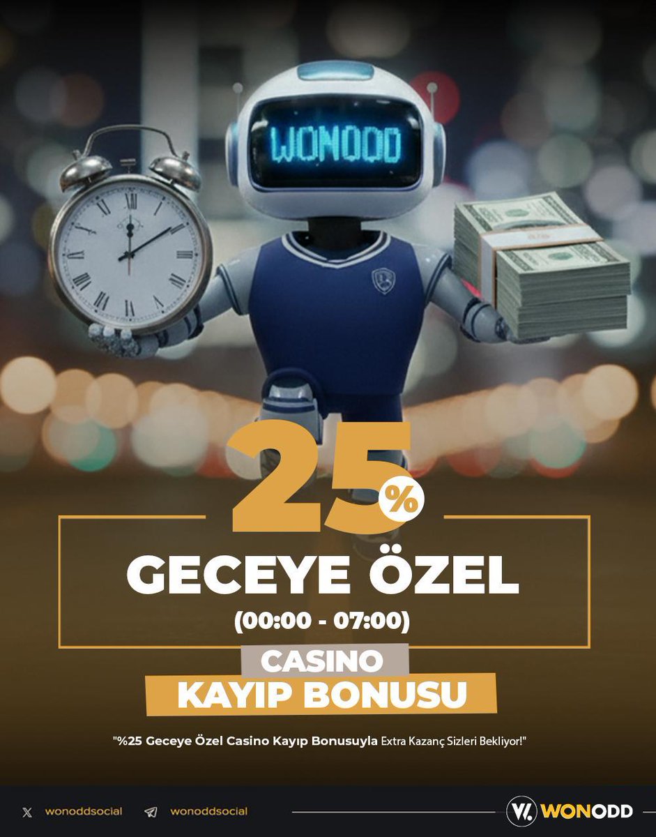 wonoddsocialtr's tweet photo. 👍  WONODD'DAN %25 GECEYE ÖZEL CASINO KAYIP BONUSU!

💥 00:00 - 07:00 arası yatırımlarınıza özel sadece Wonodd'da! https://t.co/I12ZJbXexe
