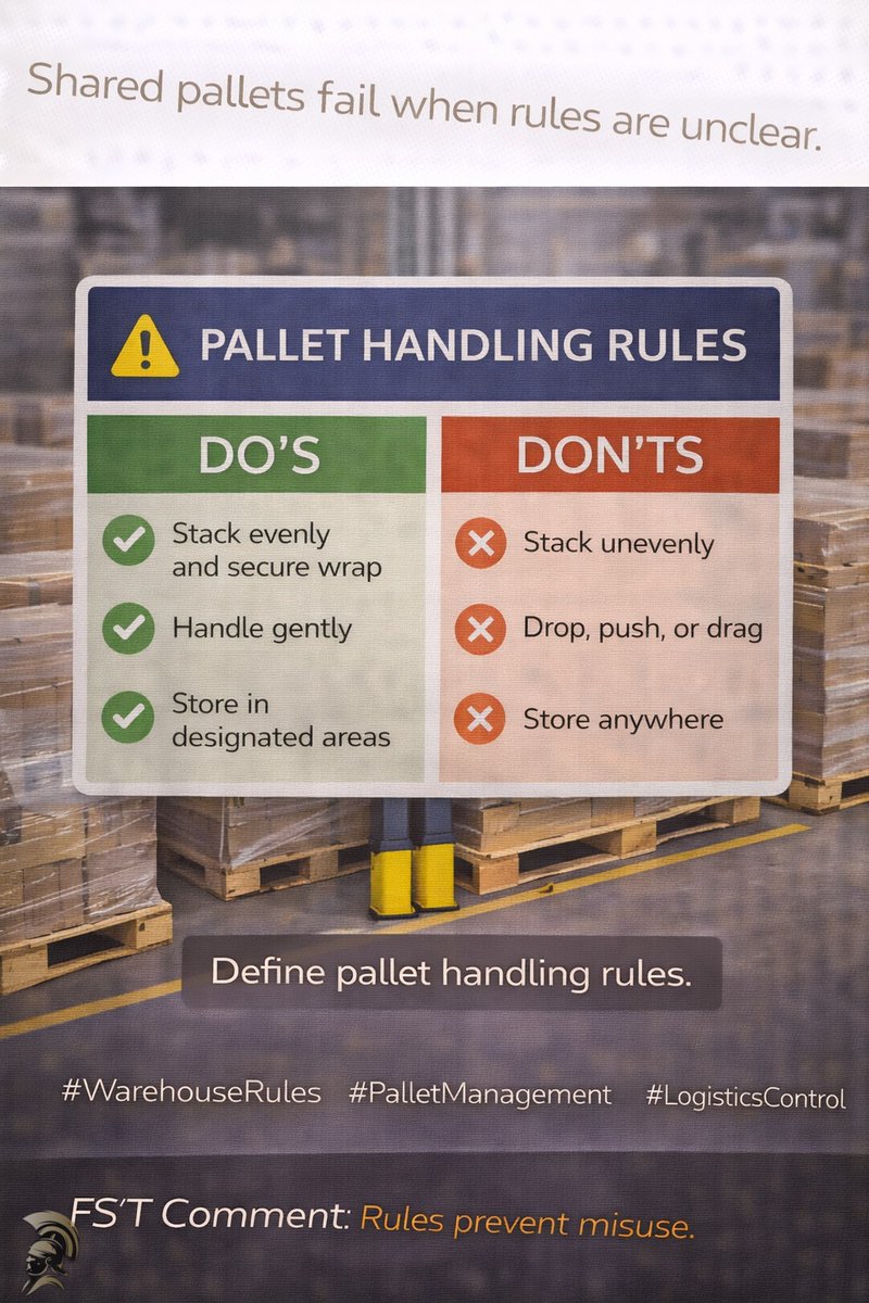 PalletJunction's tweet photo. Shared pallets fail when rules are unclear. #WarehouseRules #PalletManagement #LogisticsControl https://t.co/yqBZTA9pKr