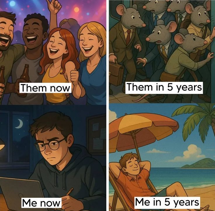 Everyone laughs at discipline in the beginning.
They call it too serious, overdoing it, 
why stress yourself?

Five years later: They’re stressed. You’re free.

Short-term comfort vs long-term peace.
Choose wisely.