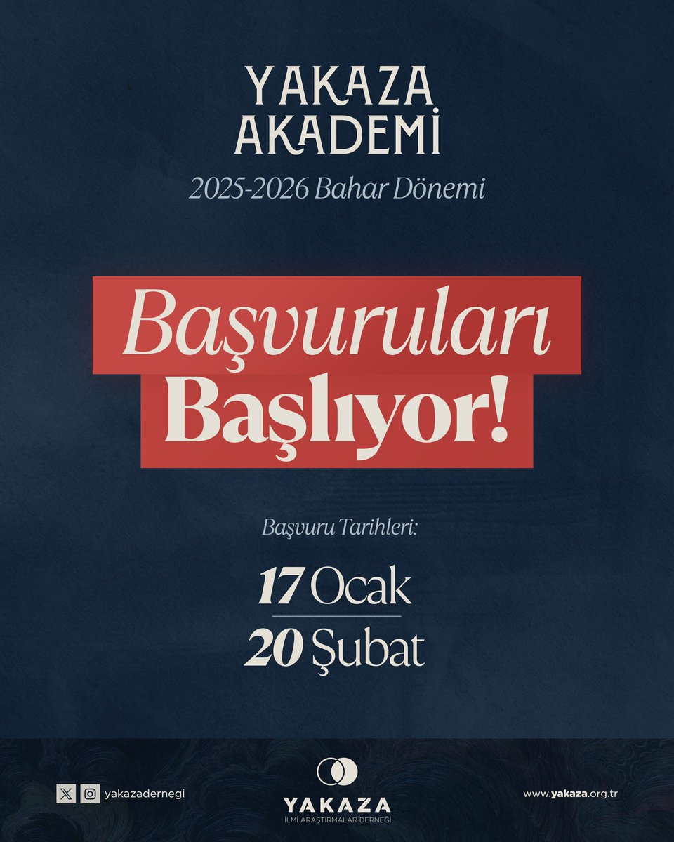 YakazaAkademi's tweet photo. Yakaza Akademi Bahar Dönemi başvuruları başlıyor!

Dört kademede gerçekleştirilecek ve ortak derslerin de yer aldığı eğitim programımıza bahar dönemi başvuruları 17 Ocak’ta başlıyor. 📝

📌 Programa sınırlı sayıda katılımcı kabul edilecektir. https://t.co/37sDA7iGTY